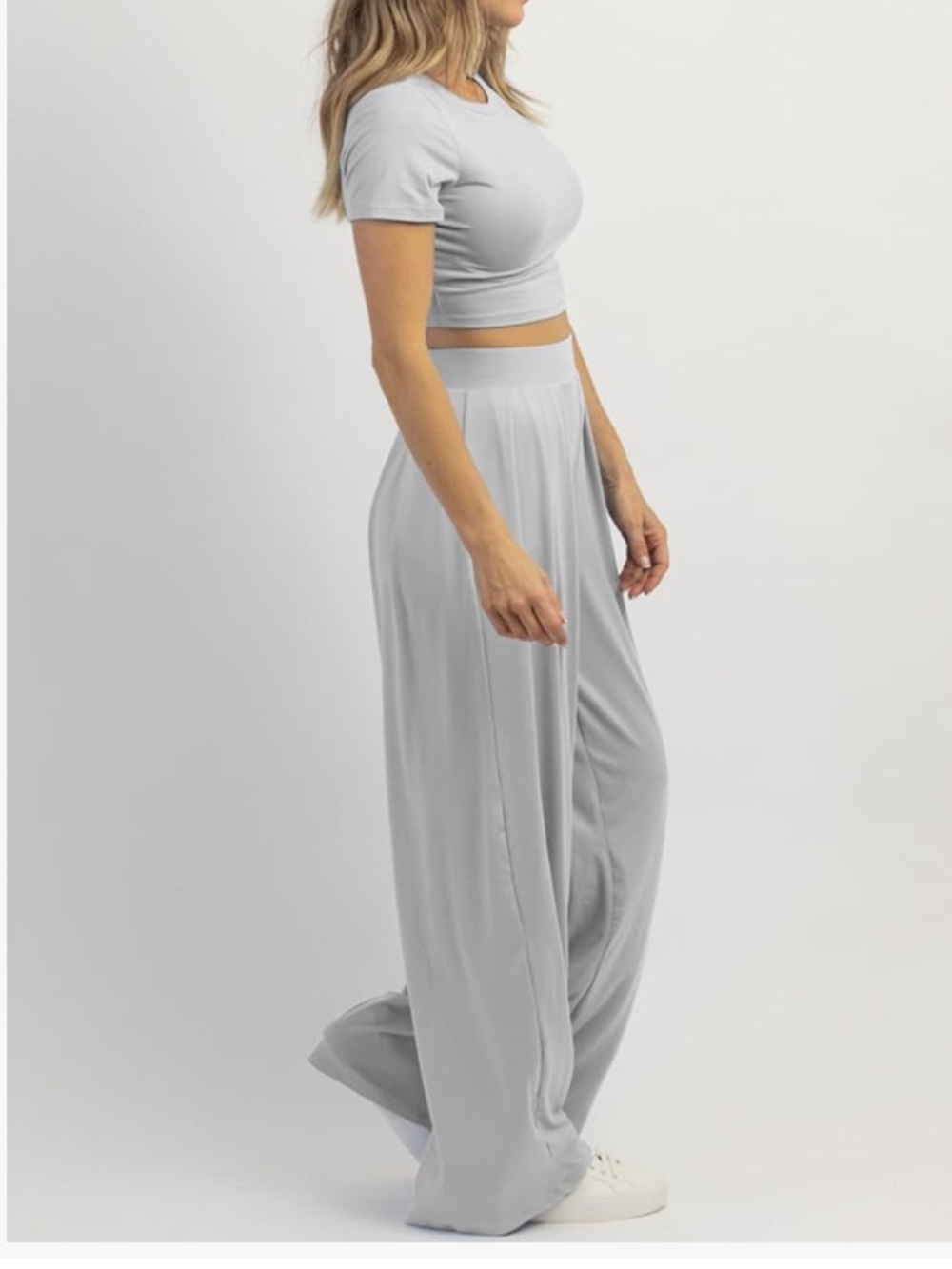 High-Waist Pleated Wide-Leg Pants two piece set with top